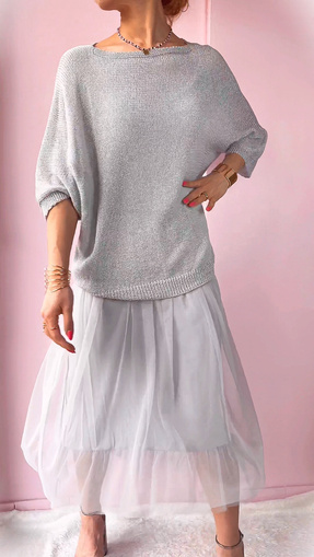 Komplet w kolorze szarym - sukienka z plisowanym tiulem i sweter oversize